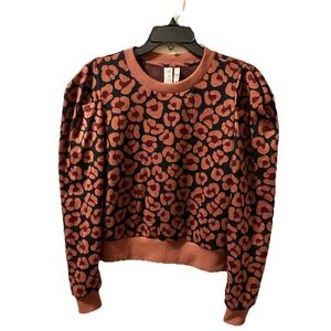 Anthropologie‎ Dolan Leopard Jacquard Sweater Animal Print Crew Sz M Puff Sleeve